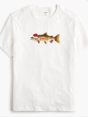 J Crew Factory Santa trout graphic tee CP841 Cotton